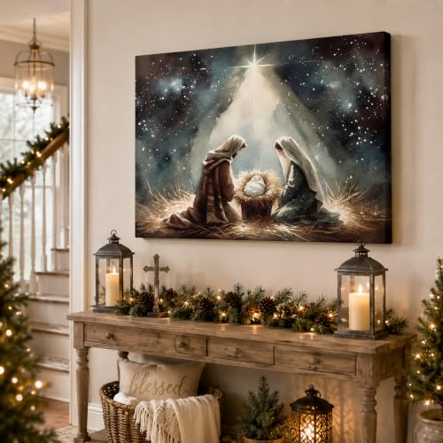 ANRUOXI Nativity Wall Art Jesus Lamb Canvas Print 18x24 Inch Religious Christmas Decor