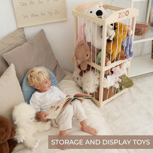 Wooden Stuffed Animal Storage Organizer for Kids Playroom and Nursery