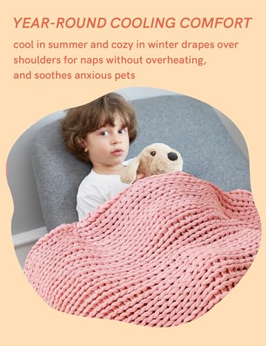 YnM Light Pink 50x60 in 10lb Cotton Cooling Weighted Blanket Handmade Chunky Knit
