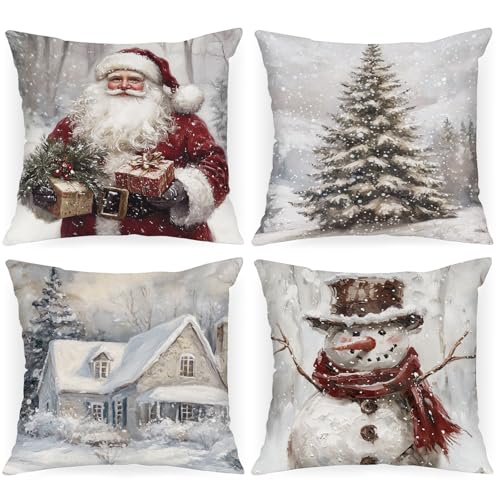 Lanpn 16x16 Christmas Throw Pillow Covers Set of 4 Holiday Decorative Pillowcases