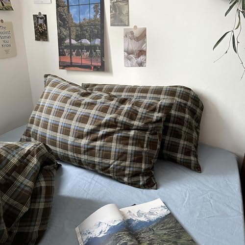 Queen Plaid Duvet Cover Set - 3 Piece Microfiber Bedding