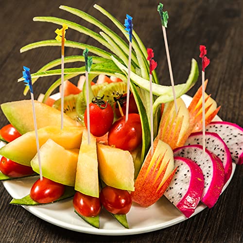 RENYIH 1200 Pcs 4-Inch Wooden Frill Toothpicks for Appetizers & Drinks