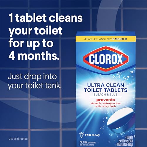 Automatic Toilet Bowl Cleaner Tablets - Bleach & Blue, Rain Clean Scent - 4 Pack