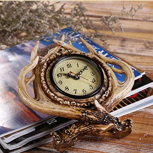 Deer Antler Desk Clock - Silent Resin Table Clock for Home Decor
