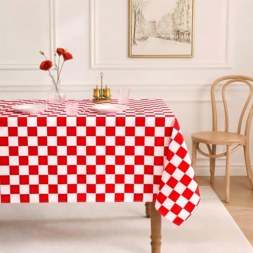 QueenDream Red & White Checkered Tablecloth 57x84 inch – Waterproof Gingham Rectangle