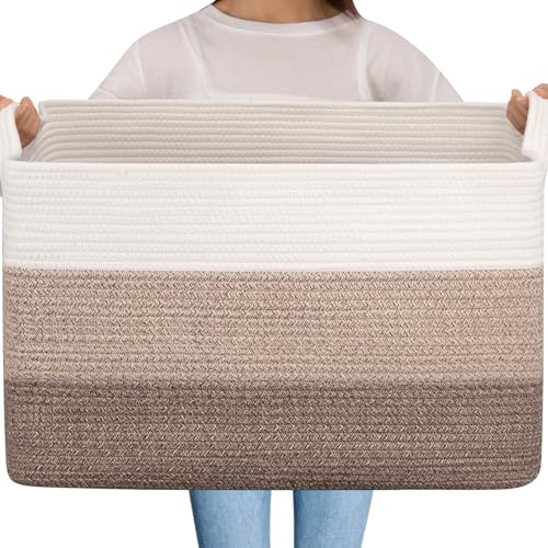 Extra Large Cotton Rope Blanket Basket - 95L Woven Storage Bin for Toys
