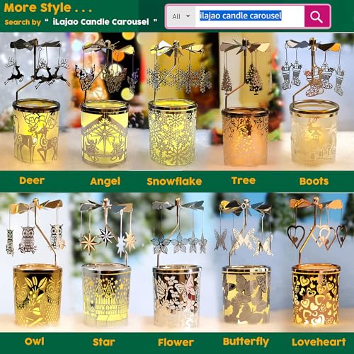 Rotary Spinning Tealight Candle Holder - Frosted Glass Snowflake Carousel