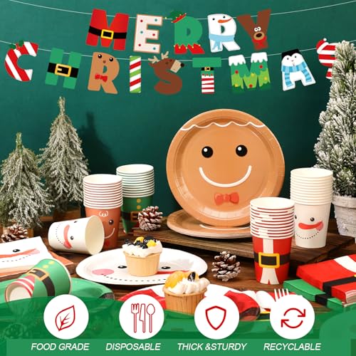 Vesici Christmas Tableware Set - 245 Pcs Disposable Plates Cups Napkins Banner
