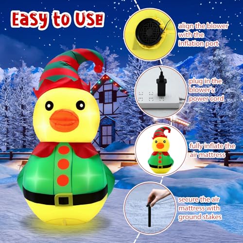 Arrowbash 4ft Christmas Inflatable Elf Duck Outdoor Decor with Lights