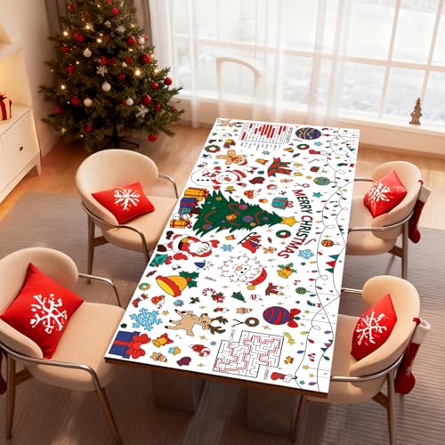 PADELO Christmas Giant Coloring Poster 30x72 Inch - DIY Holiday Tablecloth & Banner - One Piece