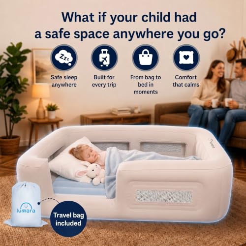 Inflatable Toddler Travel Bed with Bumpers and Electric Pump - 28x52 Inch