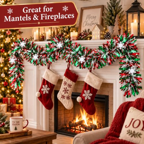 STARREY Christmas Tree Garland 50 Ft Red Green Snowflake Tinsel – Red Green Snowflake