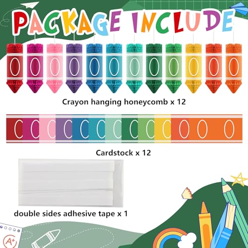 12pcs Back to School Crayon Hanging Honeycomb Decorations for Classrooms
