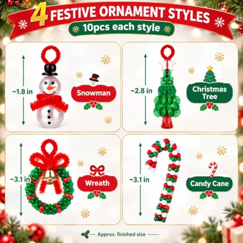 LIHAO 40-Piece Christmas Craft Kit for Teens and Kids – Beaded Ornaments & Wreath