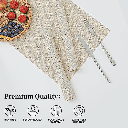 Beige Woven Vinyl Placemats Set of 4 - Non-Slip Heat-Resistant Table Mats