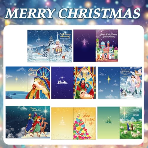 16PCS Religious Nativity Christmas Cards with Envelopes & Stickers - Christian Holiday Greeting Set