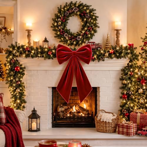 Burgundy Velvet Christmas Tree Topper Bow - Holiday Decor, Elegant & Large