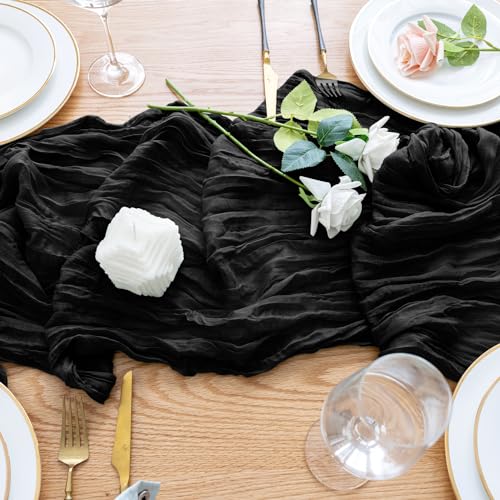 12 Pack Black Cheesecloth Table Runner 10FT Boho Gauze for Wedding & Party