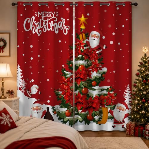 PAOPOED Christmas Room Darkening Curtains Santa Tree 52 x 96 Inches - Pack of 1