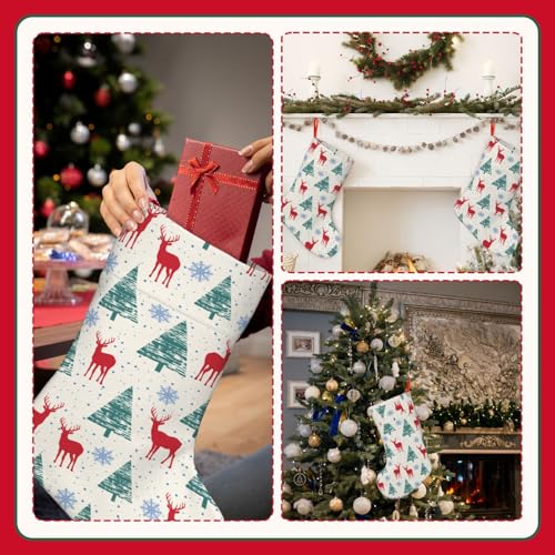 BEIQIEMWONG Deer Snowflake Tree Christmas Stocking 18 Inch Plush Holiday Decor