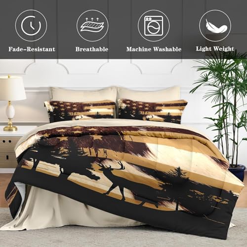 Queen Hunting Deer Comforter Set with Sheets - 7 Pieces American Flag Bedding