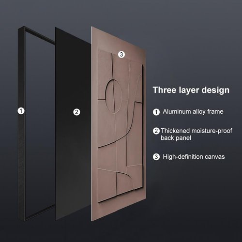 BULUXE Japandi Geometric Wall Art Set - 3D Abstract Minimalist Canvas Decor | Framed Artwork for Modern Living Room & Bedroom (Style-A, 15" W x 1" D x 23" H)