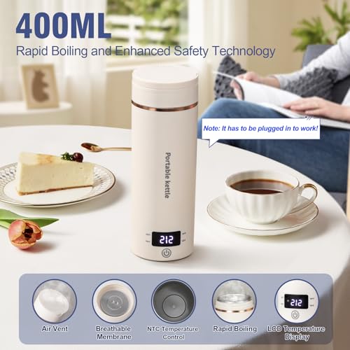 Portable Electric Kettle for Travel - 13.5oz Stainless Steel Water Boiler