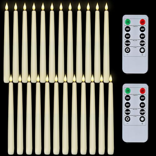 Ivory Flameless Taper Candles with Remote & Timer - 24 Pack, 11 Inch Battery Operated LED Candlesticks