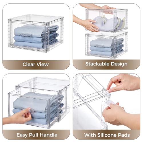 Clear Stackable Closet Storage Drawers 15QT Medium 4 Pack