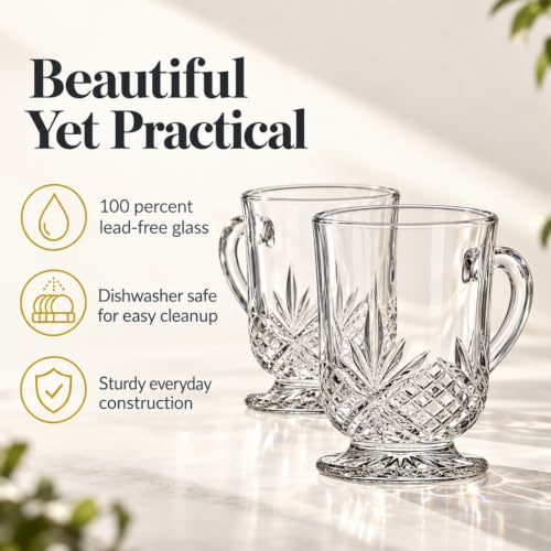 Godinger 10oz Crystal Coffee Mug Set of 4 - Clear Glass Tea Cups Dublin