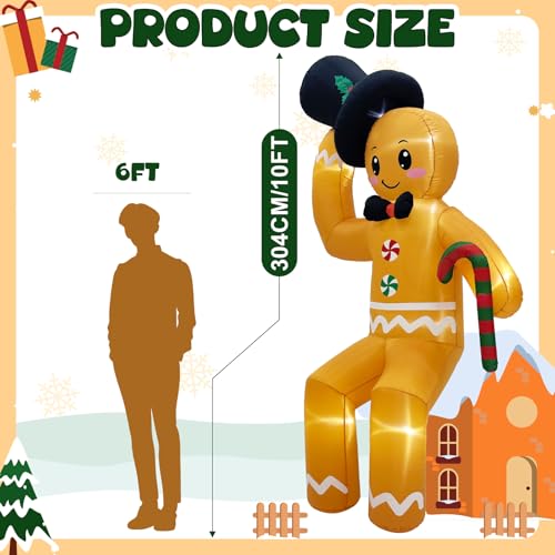 AerWo 10ft Sitting Gingerbread Christmas Inflatable Decoration - Gingerbread Man