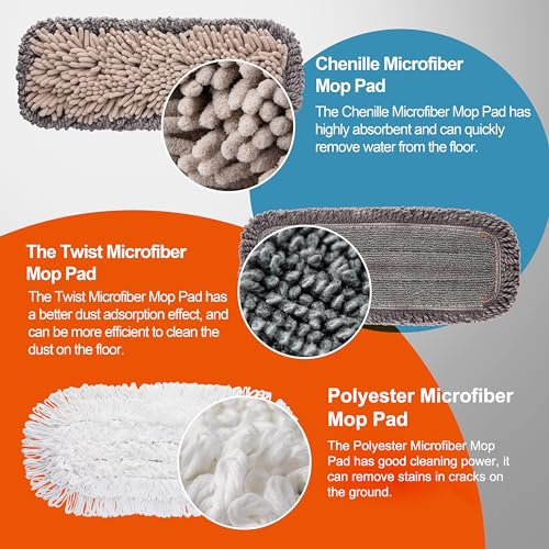 Microfiber Dust Mop for Floor Cleaning with 3 Washable Pads, 55-Inch Handle