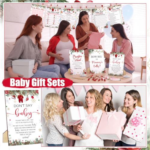 Red Christmas Santa Baby Shower Games Set 476 pcs Includes 9 Fun Activities