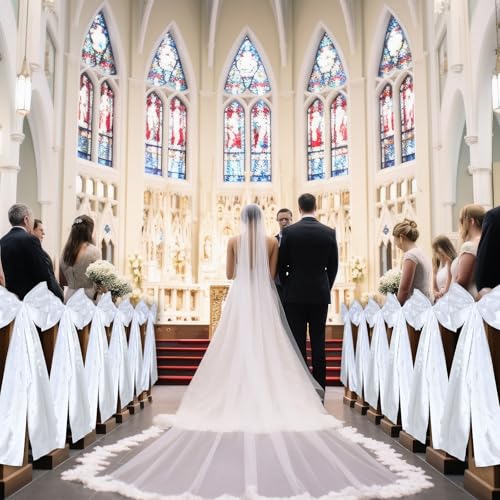 Large Satin Wedding Pew Bows for Ceremony Aisle Decoration, 12 Pack