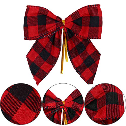Aneco 16 Pcs Christmas Buffalo Plaid Bows 5x4 in Red Black Hanging Bow (Variation: Red and Black Plaid)
