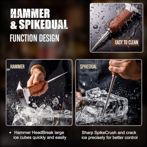 Lothee Long 2-Piece Ice Pick Set - Stainless Steel with Wooden Handle for Bar & Kitchen