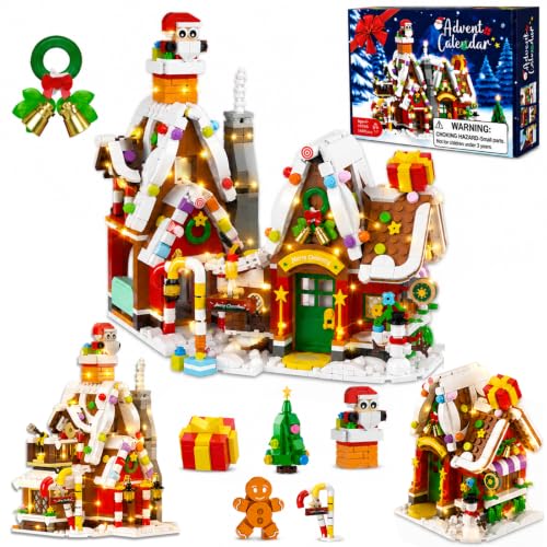 3-in-1 Gingerbread House Building Set Advent Calendar with LED Lights