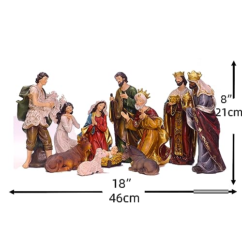 11-Piece Nativity Set 8-Inch Hand-Painted Resin Christmas Figurine Scene