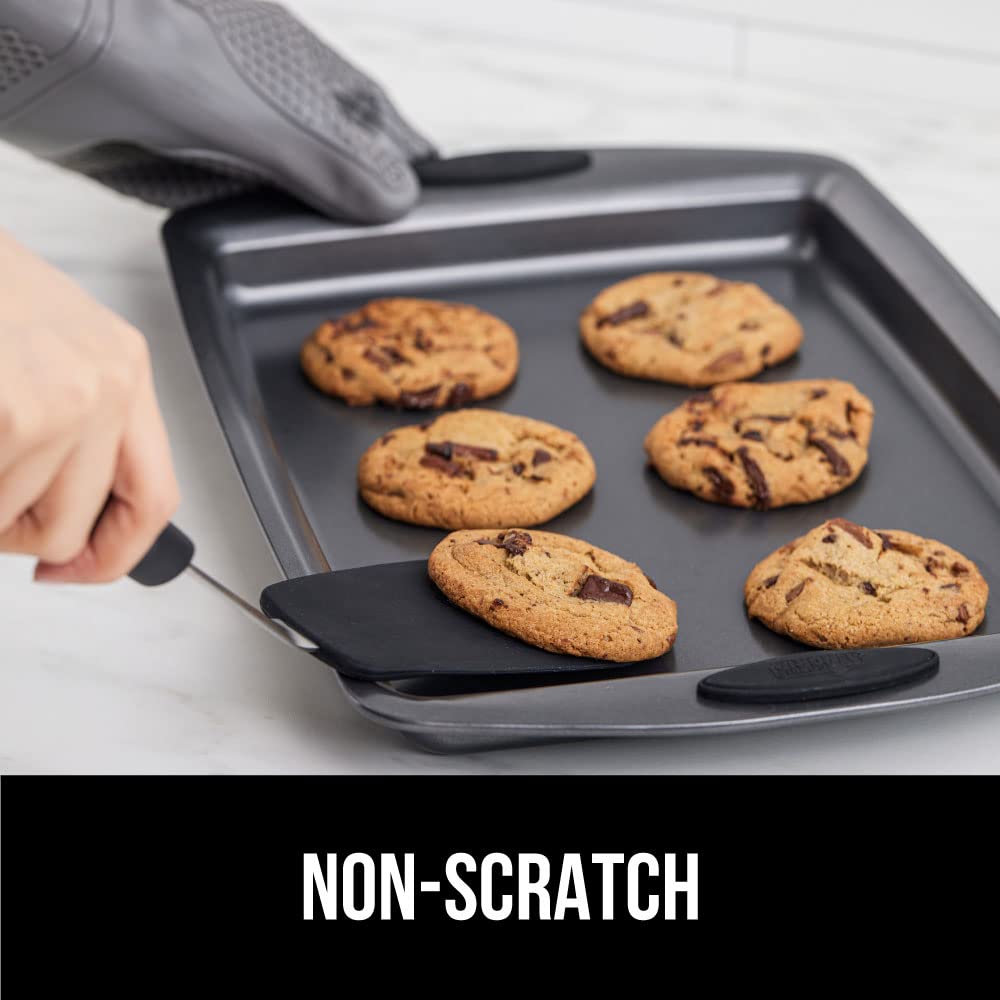 GORILLA GRIP Food Grade Flexible Silicone Spatula, 2 Pack, Heat Resistant Head for Nonstick Frying Pan, Patented Soft Rubber Handle for Comfort, Non-Scratch Kitchen Turner, Flip Eggs, 11.6 in, Black