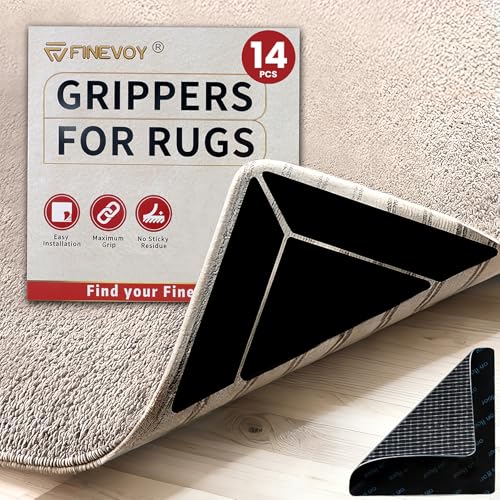 14PCS Non-Slip Rug Grippers for Hardwood Floors - Anti-Curling Adhesive Pads