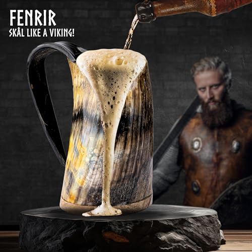 Handmade Viking Drinking Horn Mug Set - 16 oz Ox Horn Cup with Shot Glass