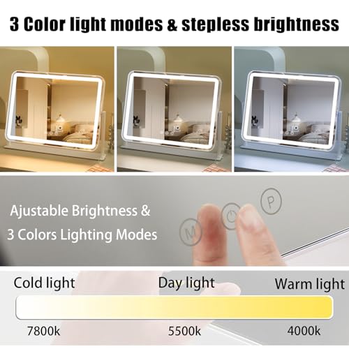 LED Vanity Mirror with Lights 13.5x17.4, 3 Color Modes & 5X Magnification
