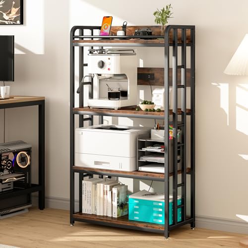 4-Tier Kitchen Microwave Stand with Power Outlet, USB Ports & Rolling Wheels