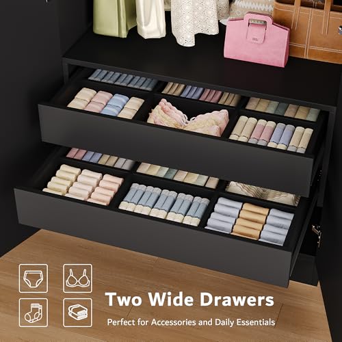 63-Inch Large 4-Door Wardrobe Closet with 2 Drawers and Adjustable Shelves