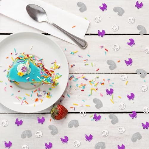 MINiyeLY 120pcs Little Nightmare Confetti Halloween Baby Shower Table Scatter, Purple Skeleton Carriage