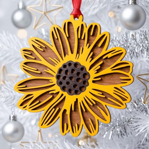 Wooden Sunflower Christmas Ornament - 4 Inch Festive Floral Decor