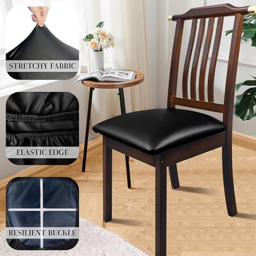 Waterproof PU Leather Dining Chair Seat Covers Set of 4 - Black