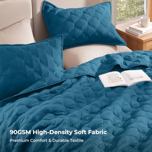 Litanika 3-Piece King Quilt Bedding Set - Soft Lightweight Teal Blue Bedspread