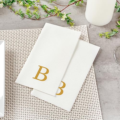 Monogrammed Gold Letter B Linen-Feel Paper Guest Towels - 50 Pack