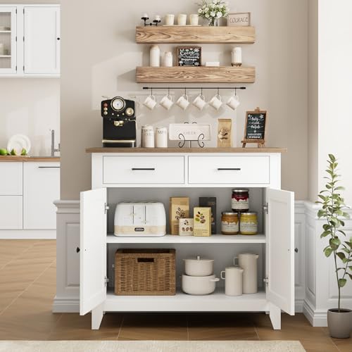 Farmhouse Kitchen Storage Cabinet, Buffet Sideboard with 2 Drawers and Doors